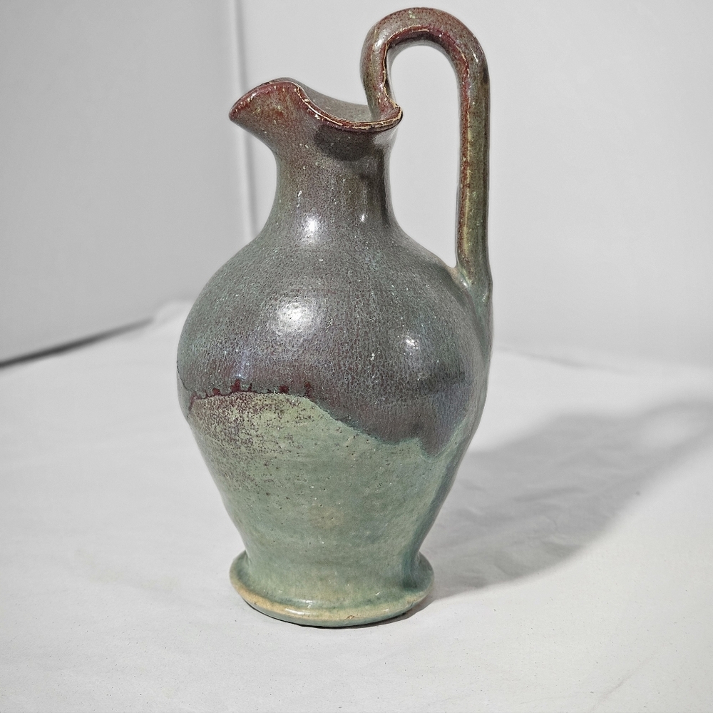 Vintage Green 2 Tone Glaze Stoneware Art Pottery Jug Pitcher Creamer